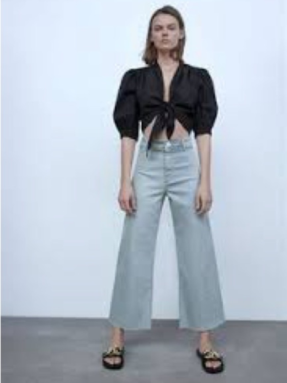 Zara Marine Straight High Rise Wide Leg Cropped Denim Jeans 2 - 26"